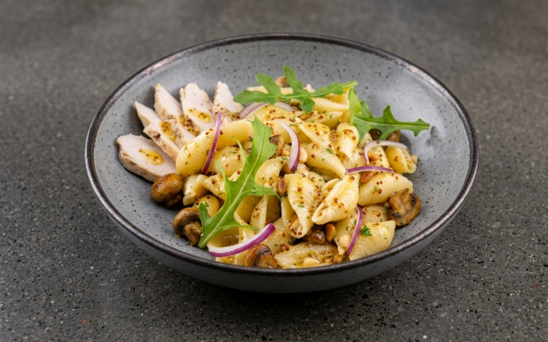 Salade de conchiglie au poulet et aux champignons