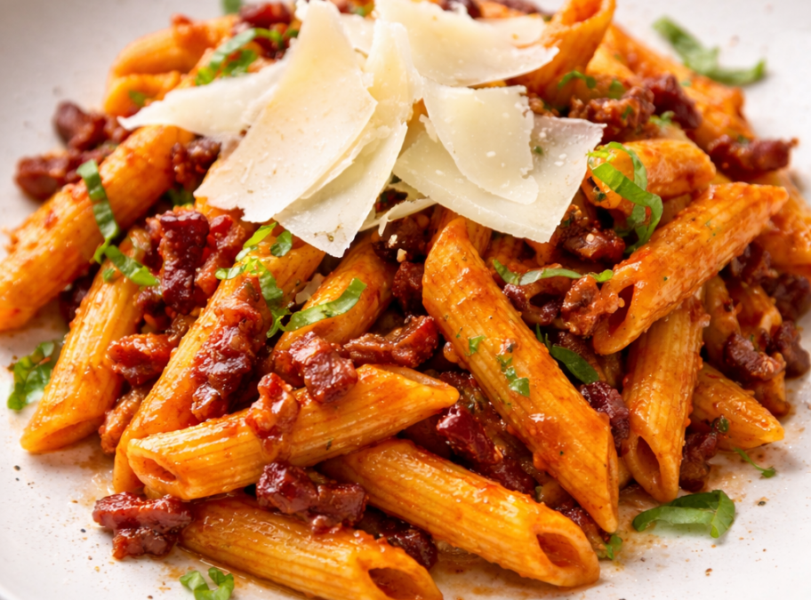 Penne arrabiata aux lardons