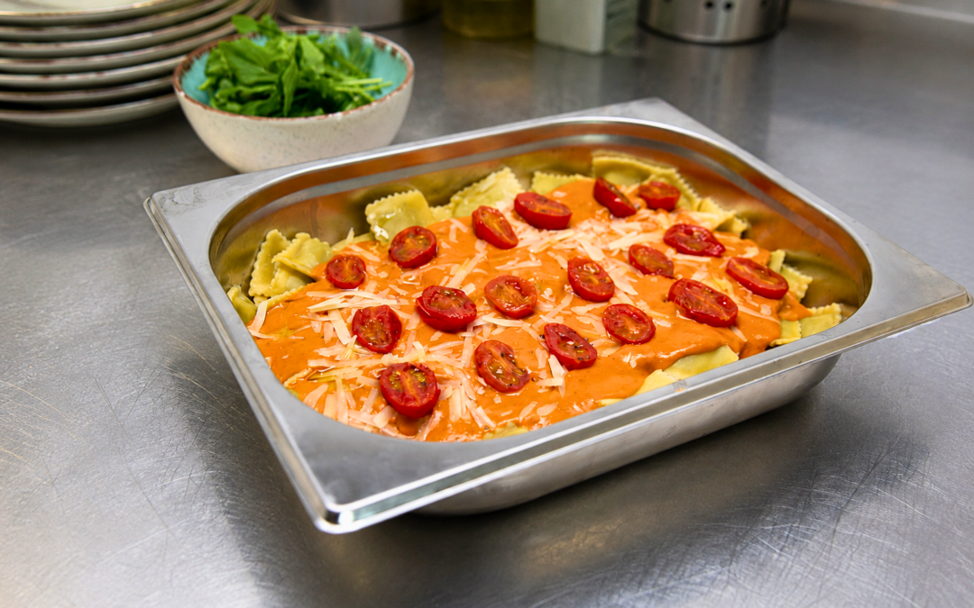 Ravioli Pesto Diabolique with Roasted Cherry Tomatoes