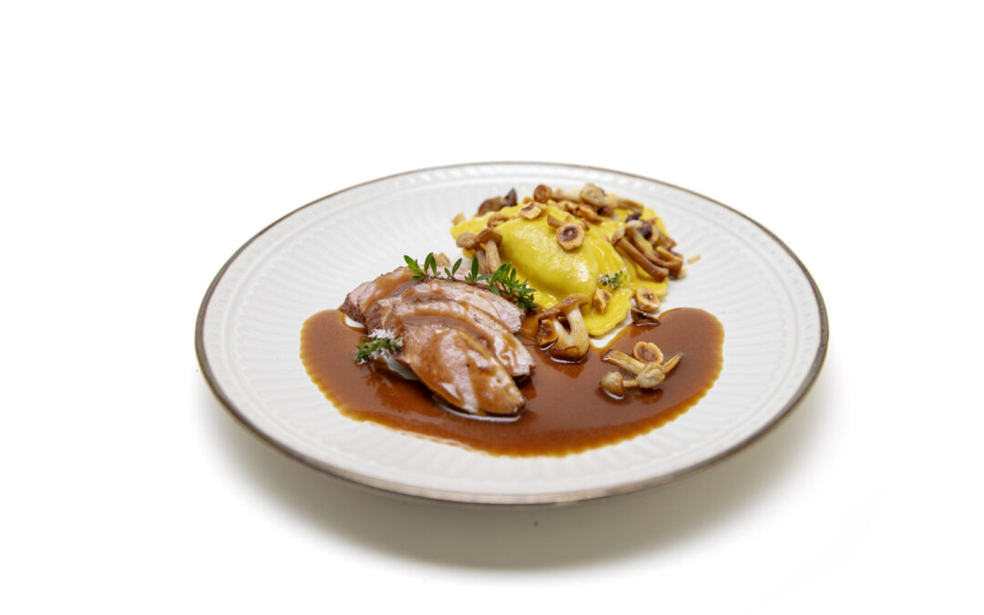 DUCK BREAST, MEZZALUNE VITELLO, GAME JUS & HAZELNUTS