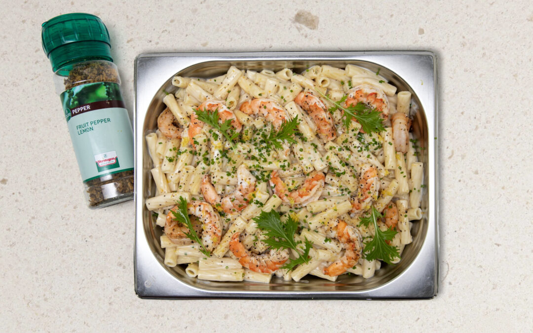 Rigatoni met scampi en citroen