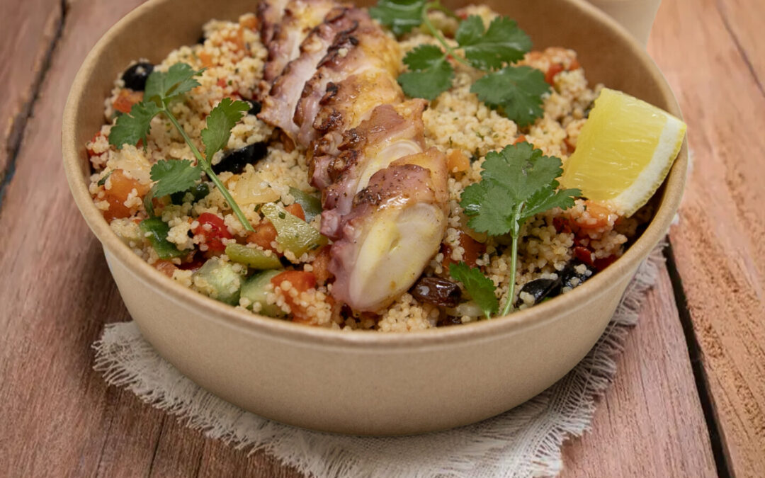 Taboulésalade met gegrilde octopus