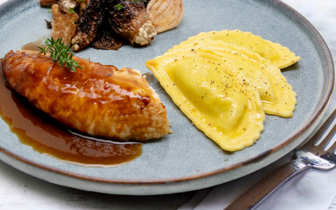 Pheasant with stuffed morels and Mezzalune Vitello