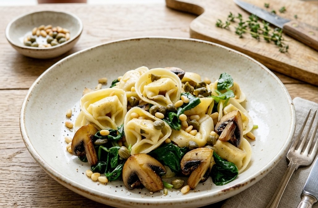 Poêlée de tortelloni végan aux légumes